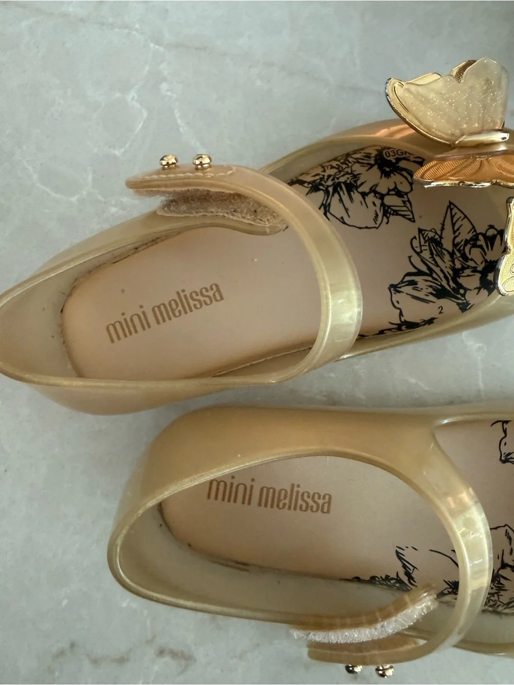 Mini Melissa Girls Gold Butterfly Jelly Shoes